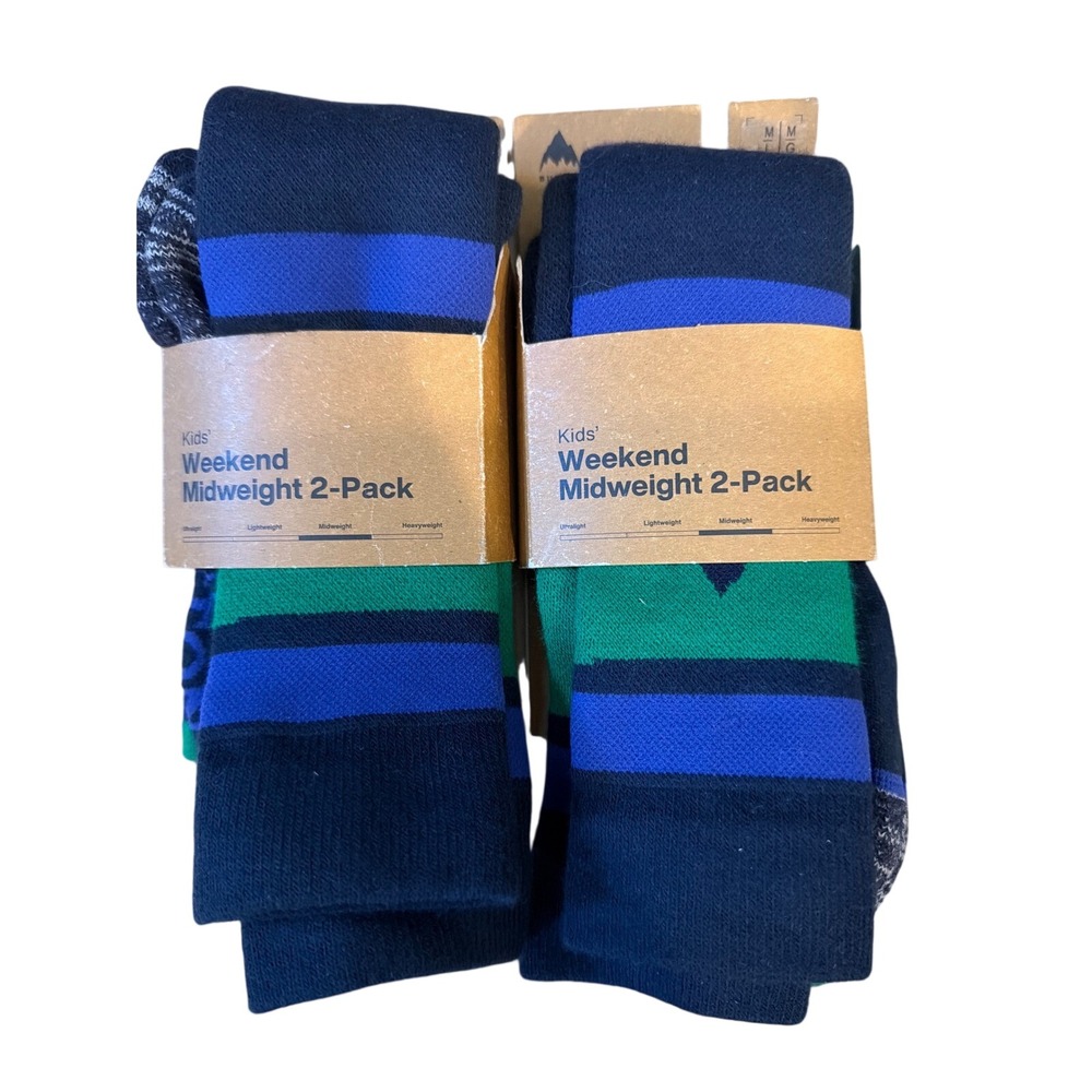 Burton Youth Weekend Midweight Socks 4 Pairs Navy Green Blue M/L NWT